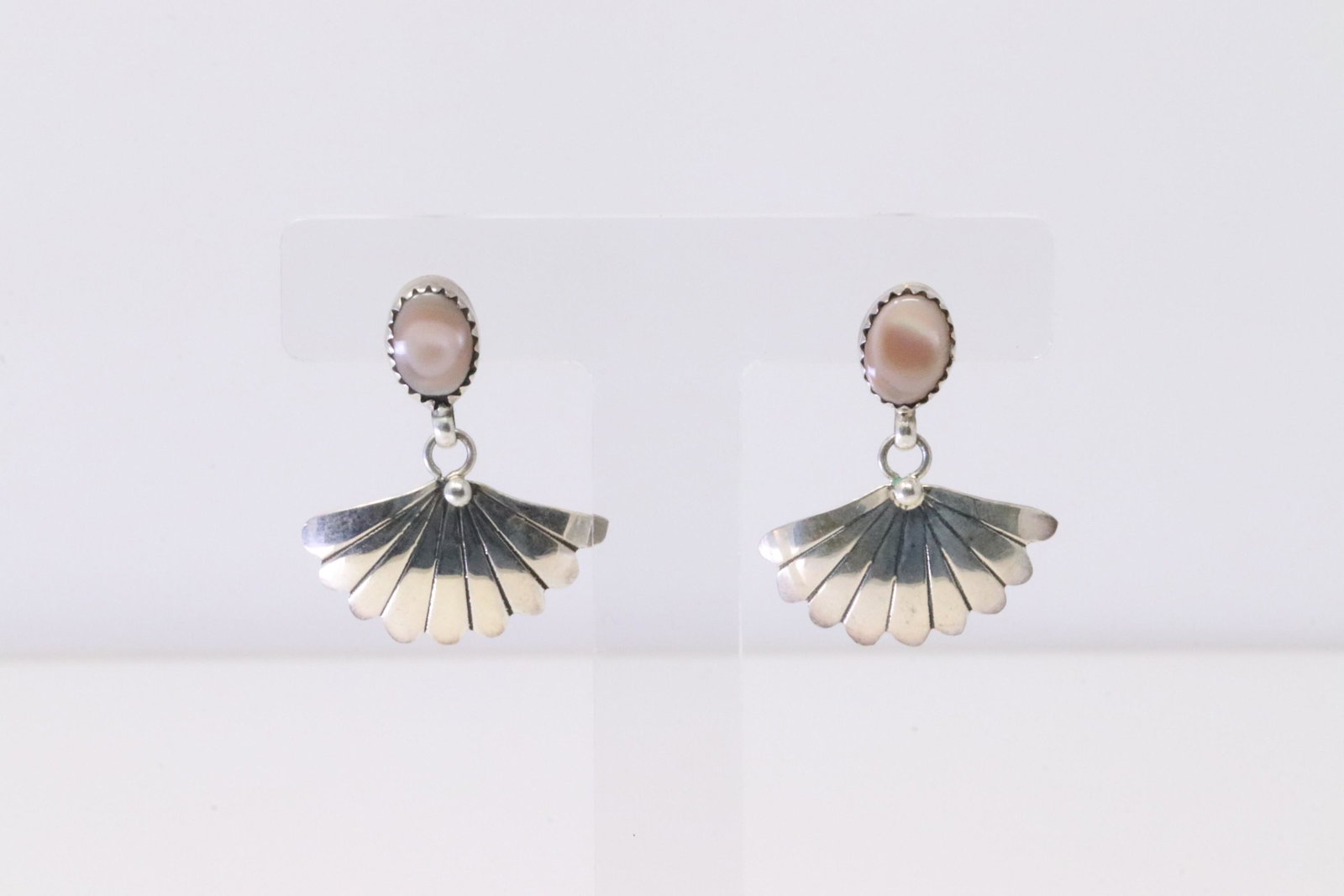 Native America Navajo Sterling Silver Mother Pearl Post Earring's By Sharon McCarthy. (1 of 4)