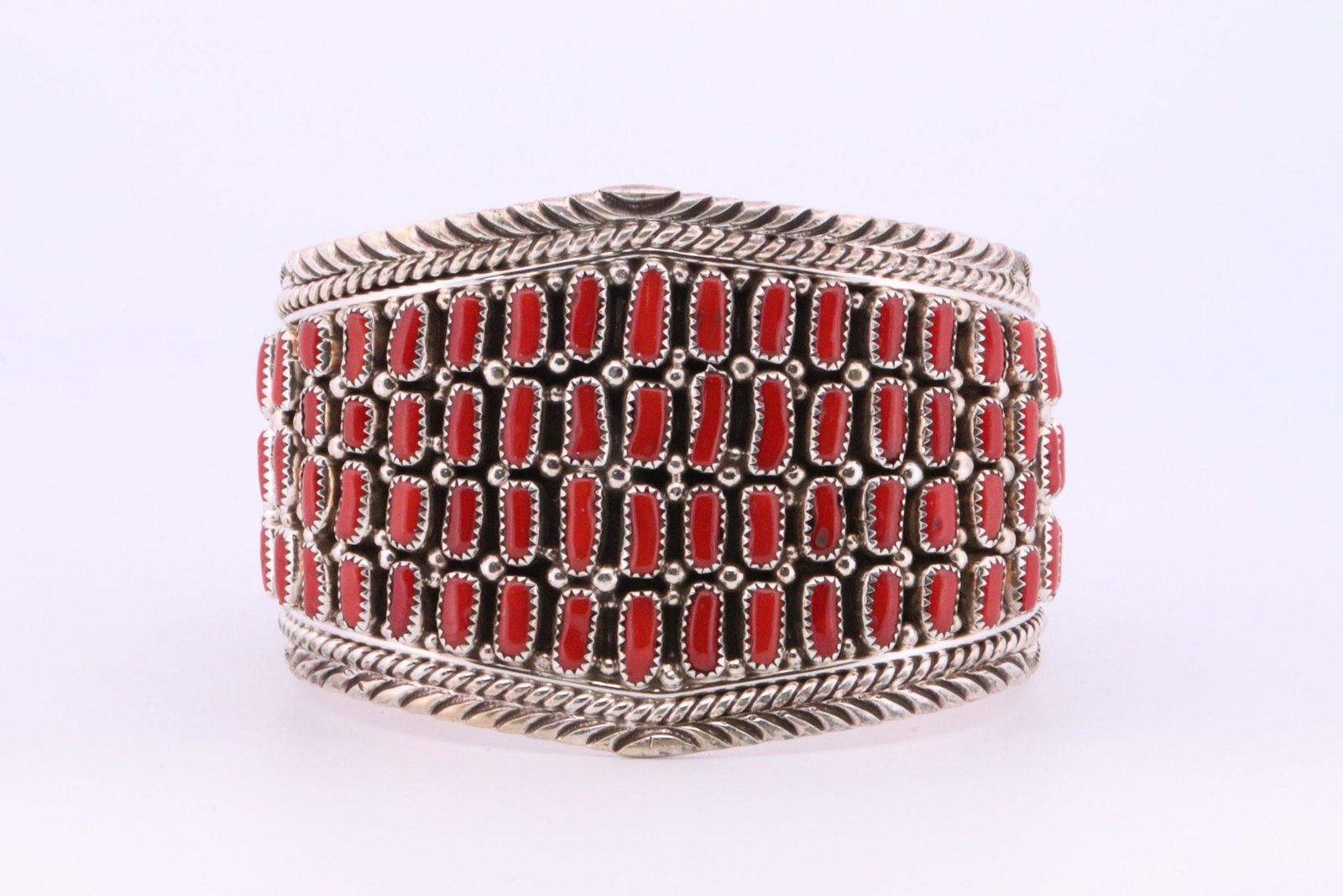 Native America Navajo Sterling Silver Coral Cluster Bracelet By M.H. (1 of 4)