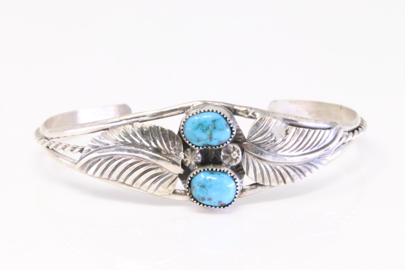 Native America Navajo Sterling Silver Turquoise Bracelet Cuff By Andrey Chee. (1 of 4)