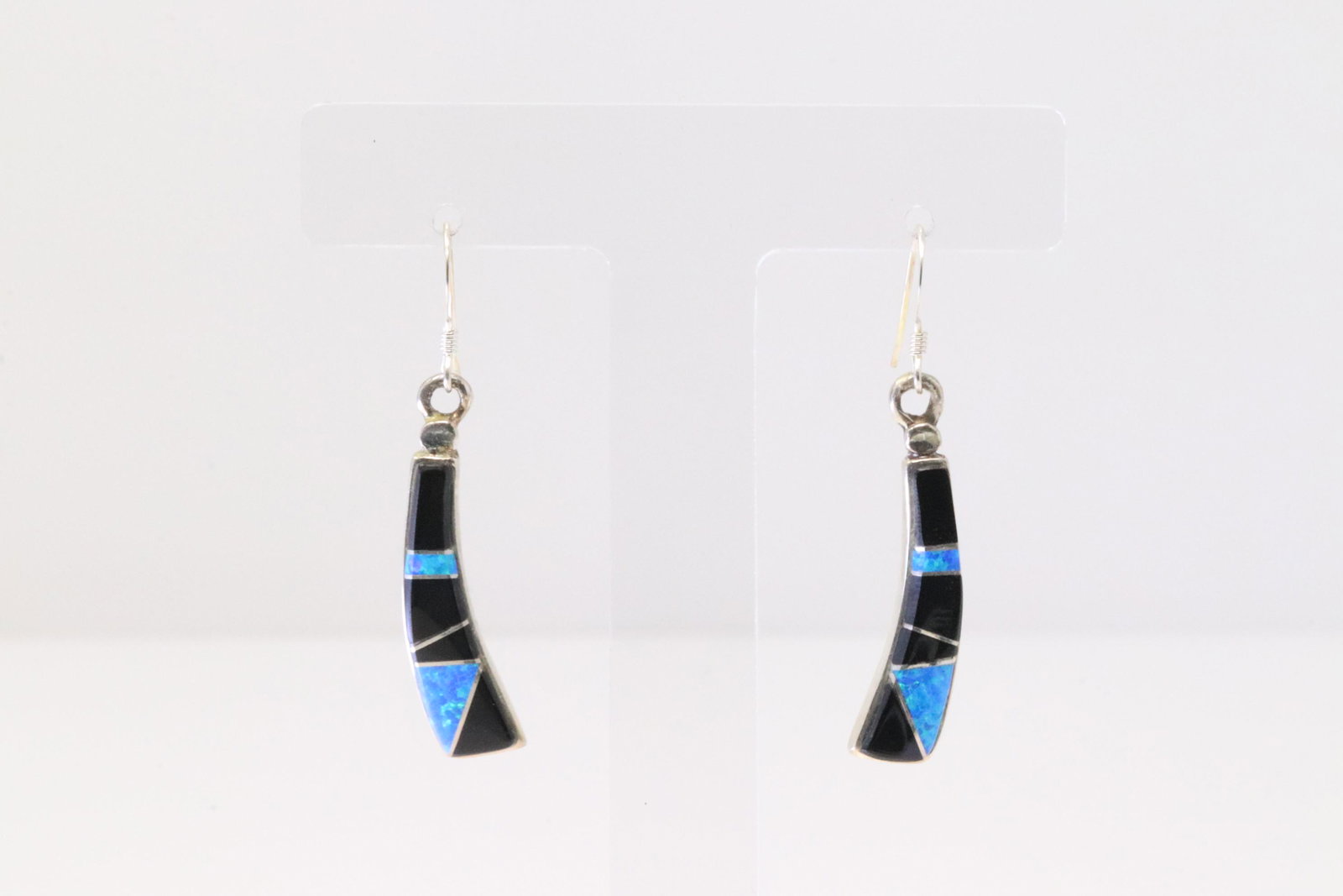 Native America Navajo Sterling Silver Blue Opal & Black Onyx Dangling Earring's By C.T. (1 of 4)