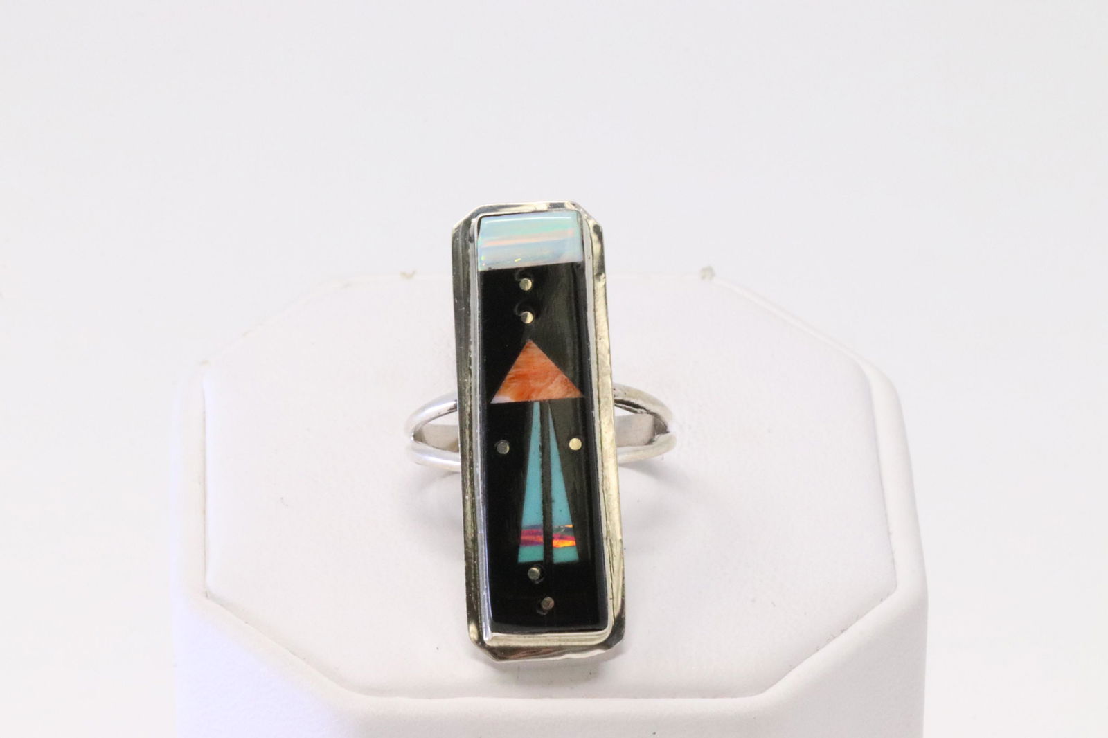 Native America Navajo Sterling Silver Night Sky Inlay Ring By G.: This is a Native America Navajo Sterling Silver Night Sky Inlay Ring By G. Ring size: 8.00.