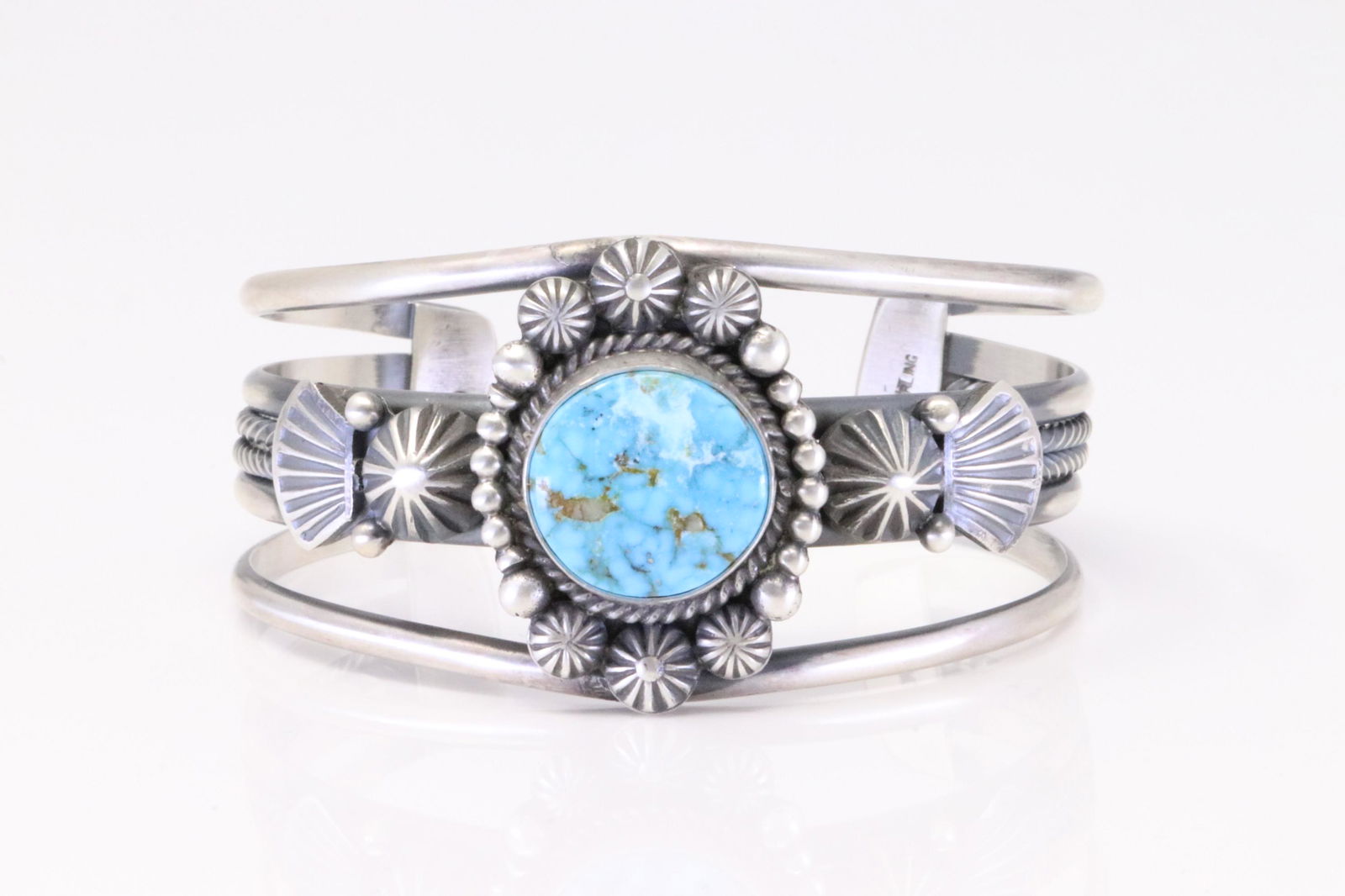 Native America Navajo Sterling Silver Turquoise Bracelet Cuff By C.M. (1 of 4)