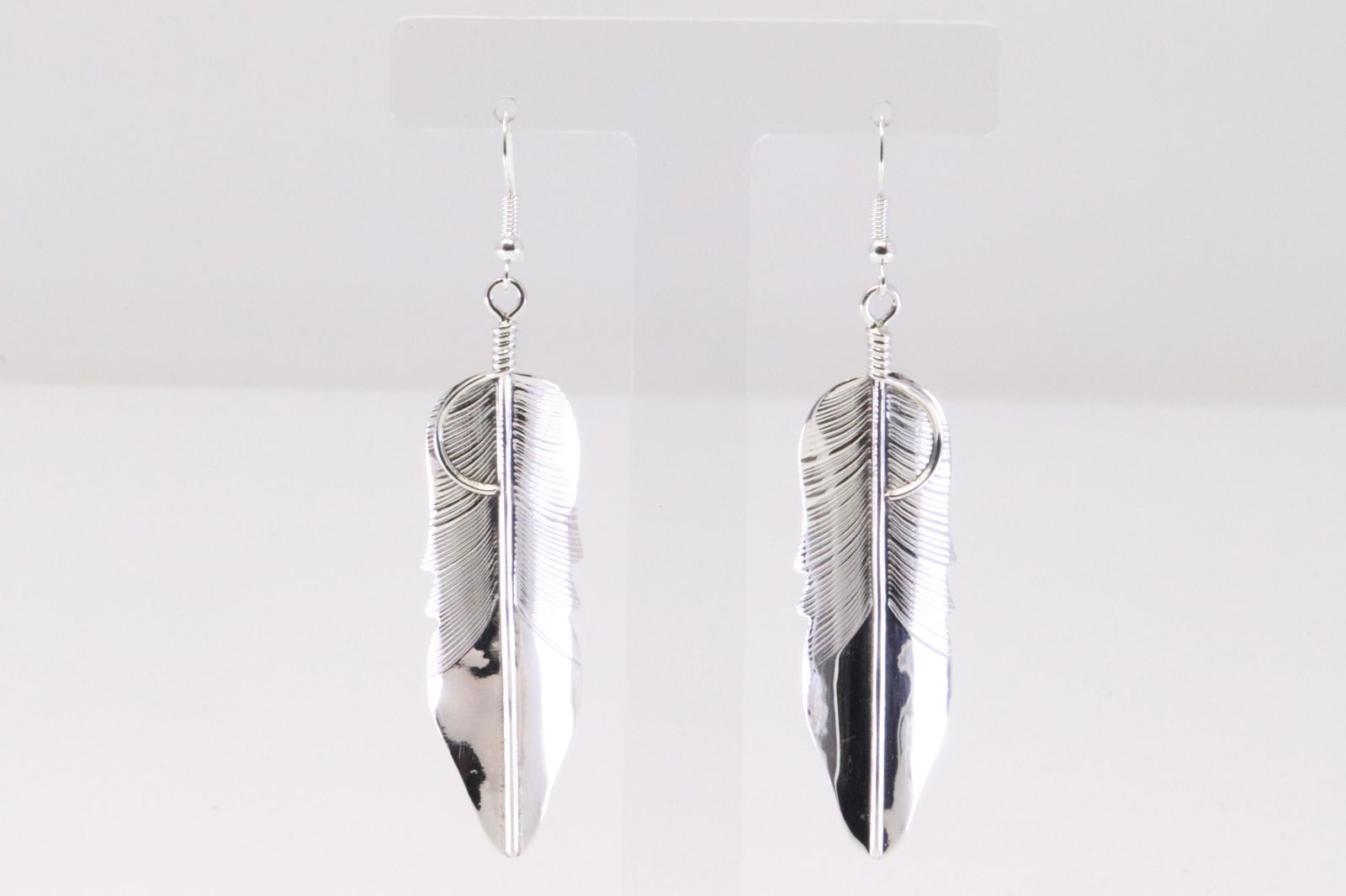 Native American Navajo Sterling Silver Feather Dangling Earring's By Chester Charley. (1 of 4)