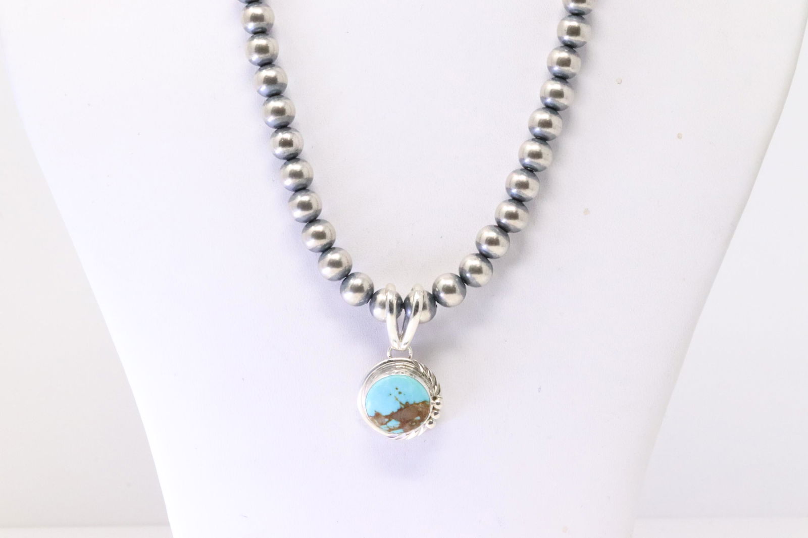 Native America Navajo Sterling Silver Turquoise Pendant By T.Benally. With Pearl Beaded Sterling (1 of 4)