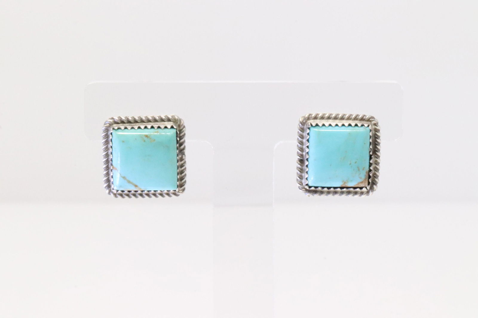 Native America Navajo Sterling Silver Turquoise Post Earring's By J.: This is a Native America Navajo Sterling Silver Turquoise Post Earring's By J.
