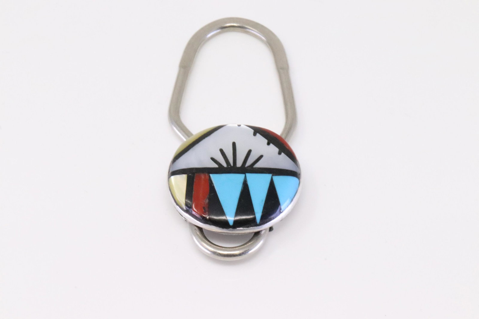 Native American Zuni Sterling Silver Multi-Color Inlay Key Ring By Bennett.: This is a Native American Zuni Sterling Silver Multi-Color Inlay Key Ring By Bennett.