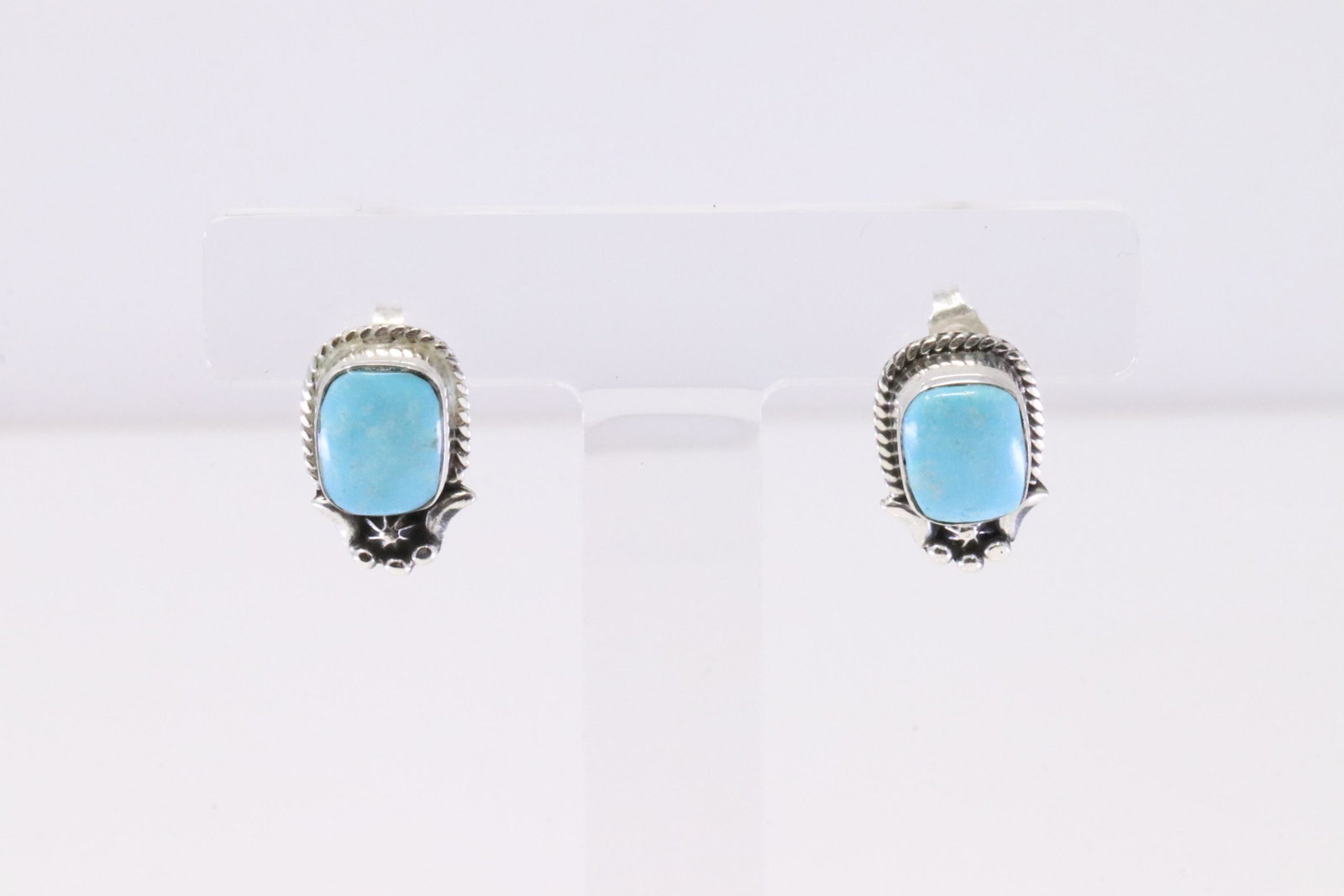 Native American Navajo Sterling Silver Turquoise Post Earring's By Etta Larry.: This is a Native American Navajo Sterling Silver Turquoise Post Earring's By Etta Larry.