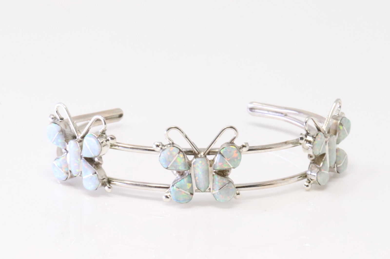 Native America Zuni Sterling Silver Opal Butterfly Bracelet. (1 of 4)