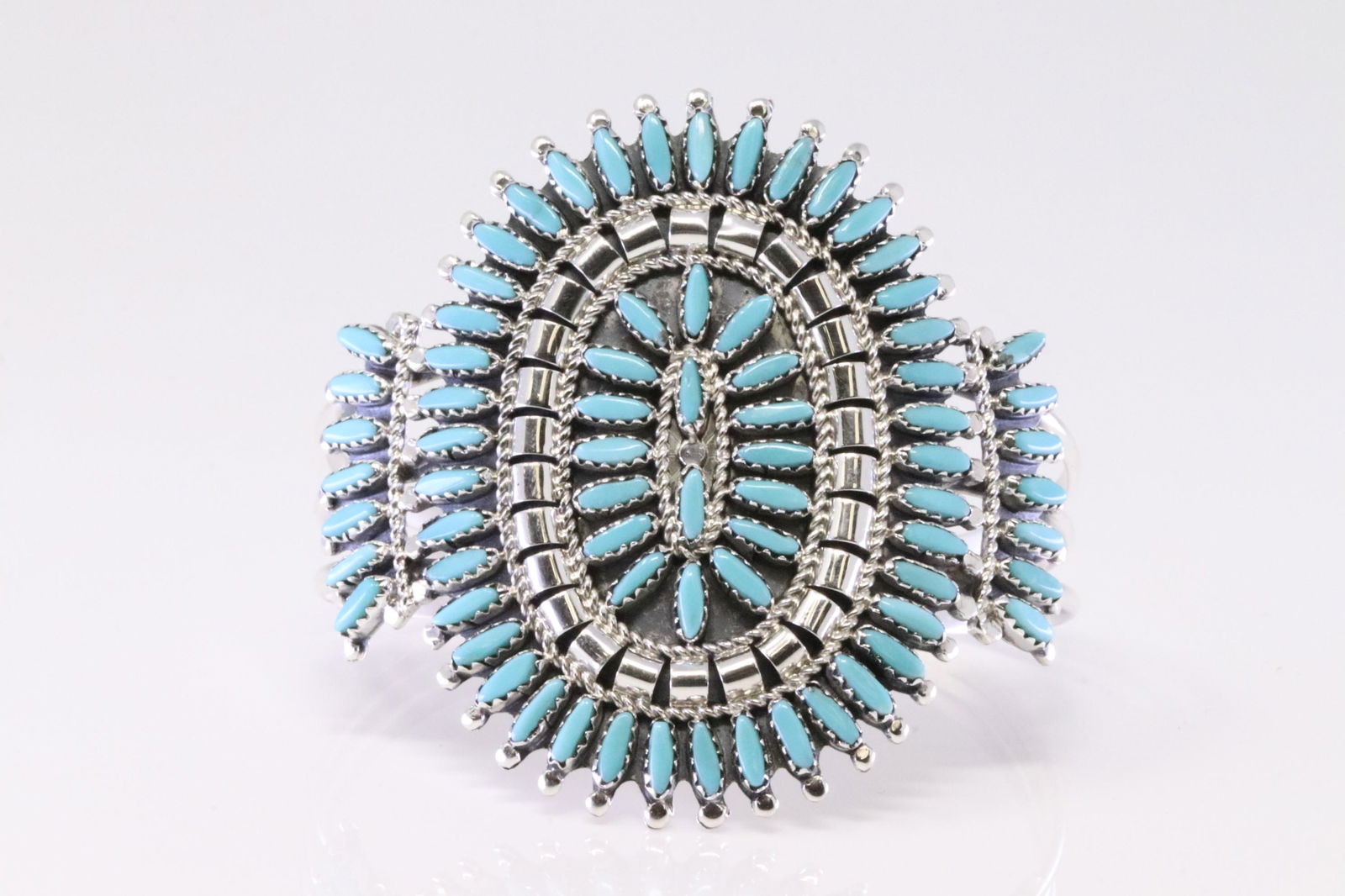 Native America Zuni Sterling Silver Turquoise Needle Point Bracelet By N&R Nez. (1 of 4)
