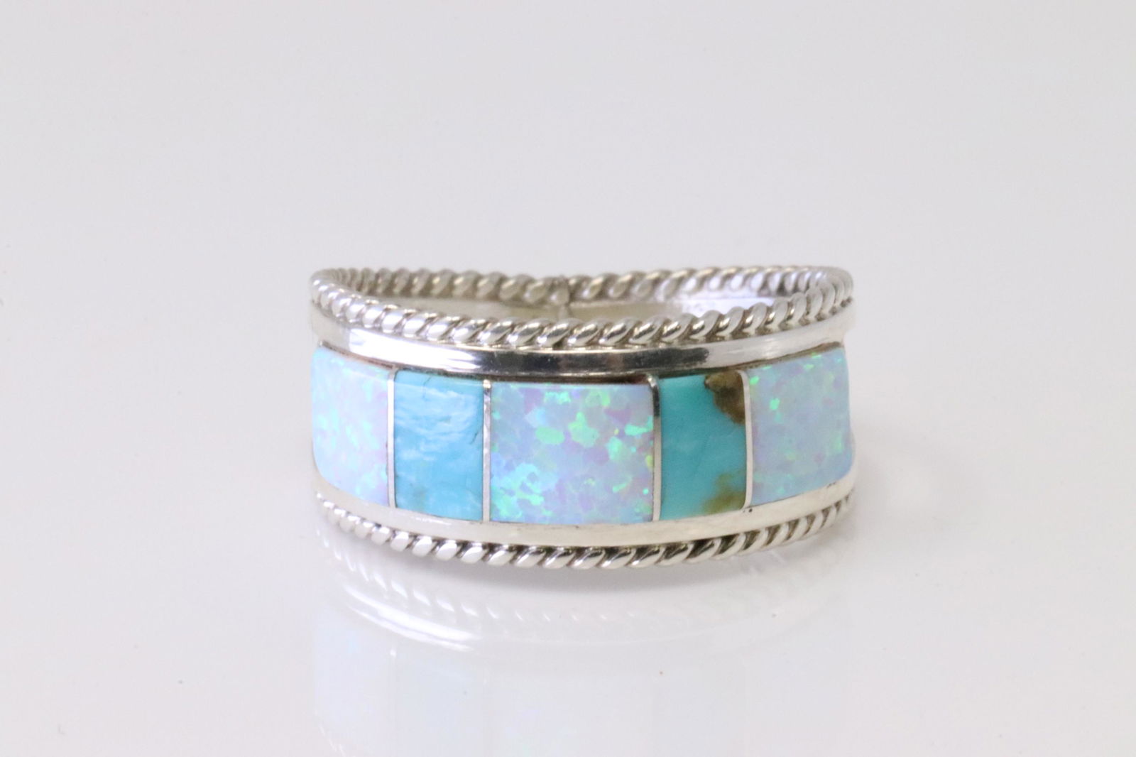 Native American Navajo Sterling Silver Synthetic Opal & Turquoise Ring By Bru.J. (1 of 4)