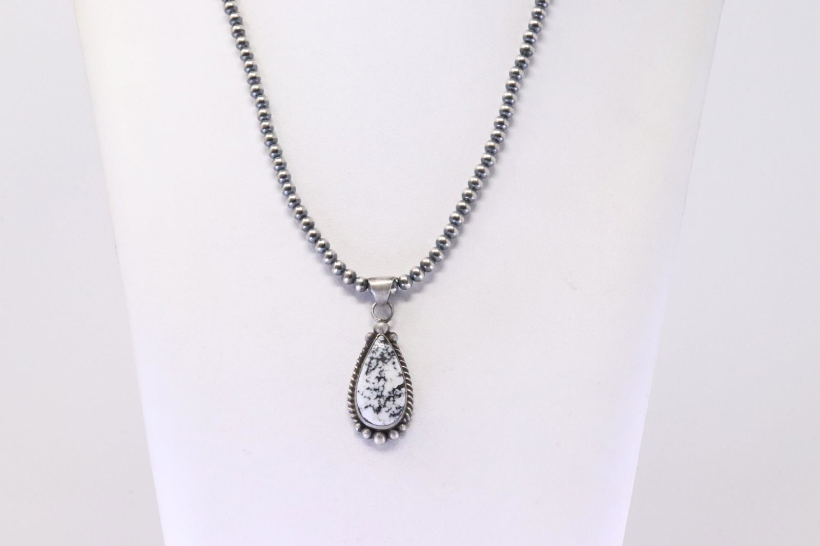 Native America Navajo Sterling Silver White Stone Pendant By Elouise Kee. With Pearl Beaded Sterling (1 of 4)