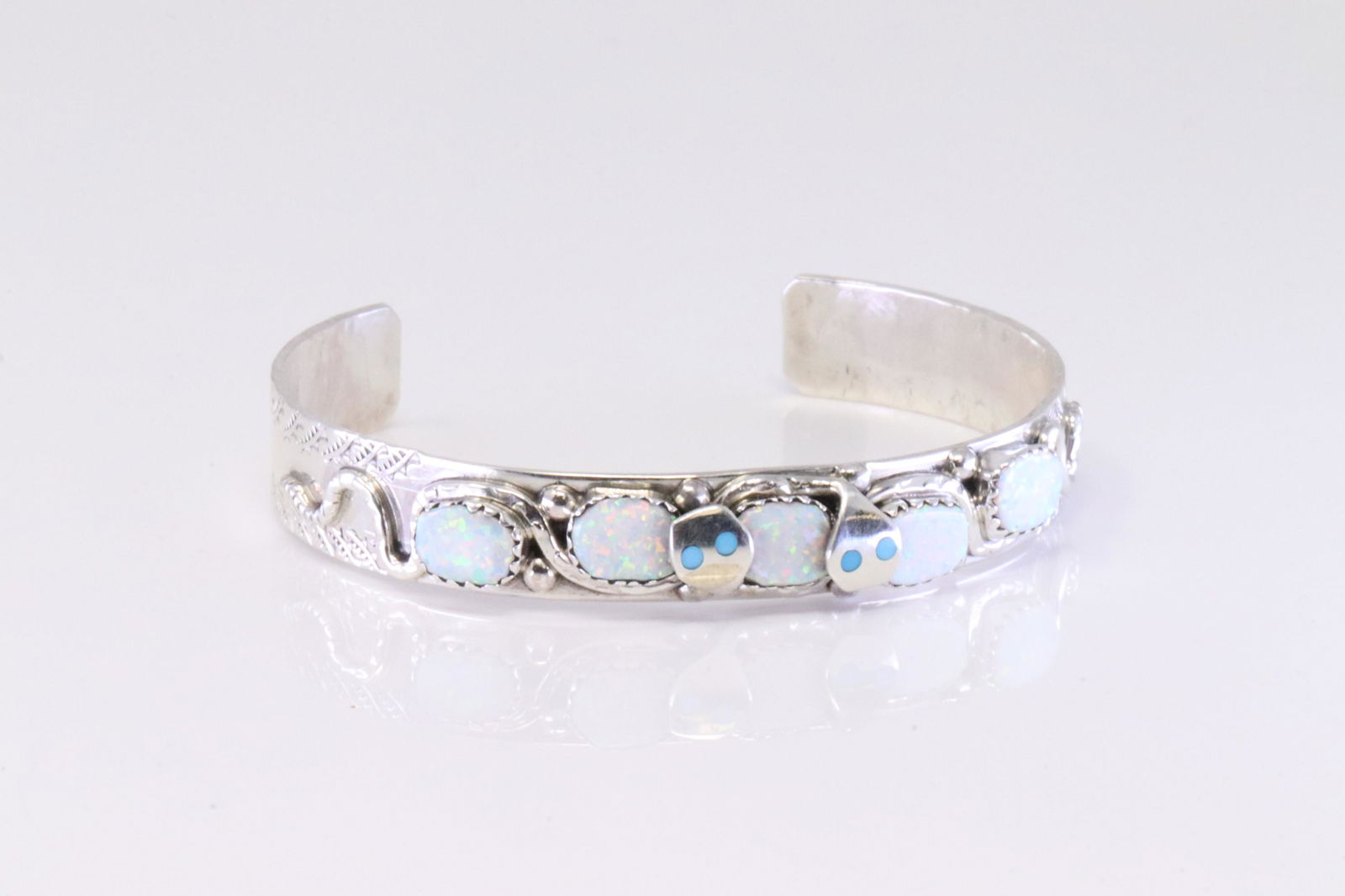 Native America Zuni Sterling Silver Opal & Turquoise Bracelet Cuff By Effie C. (1 of 4)