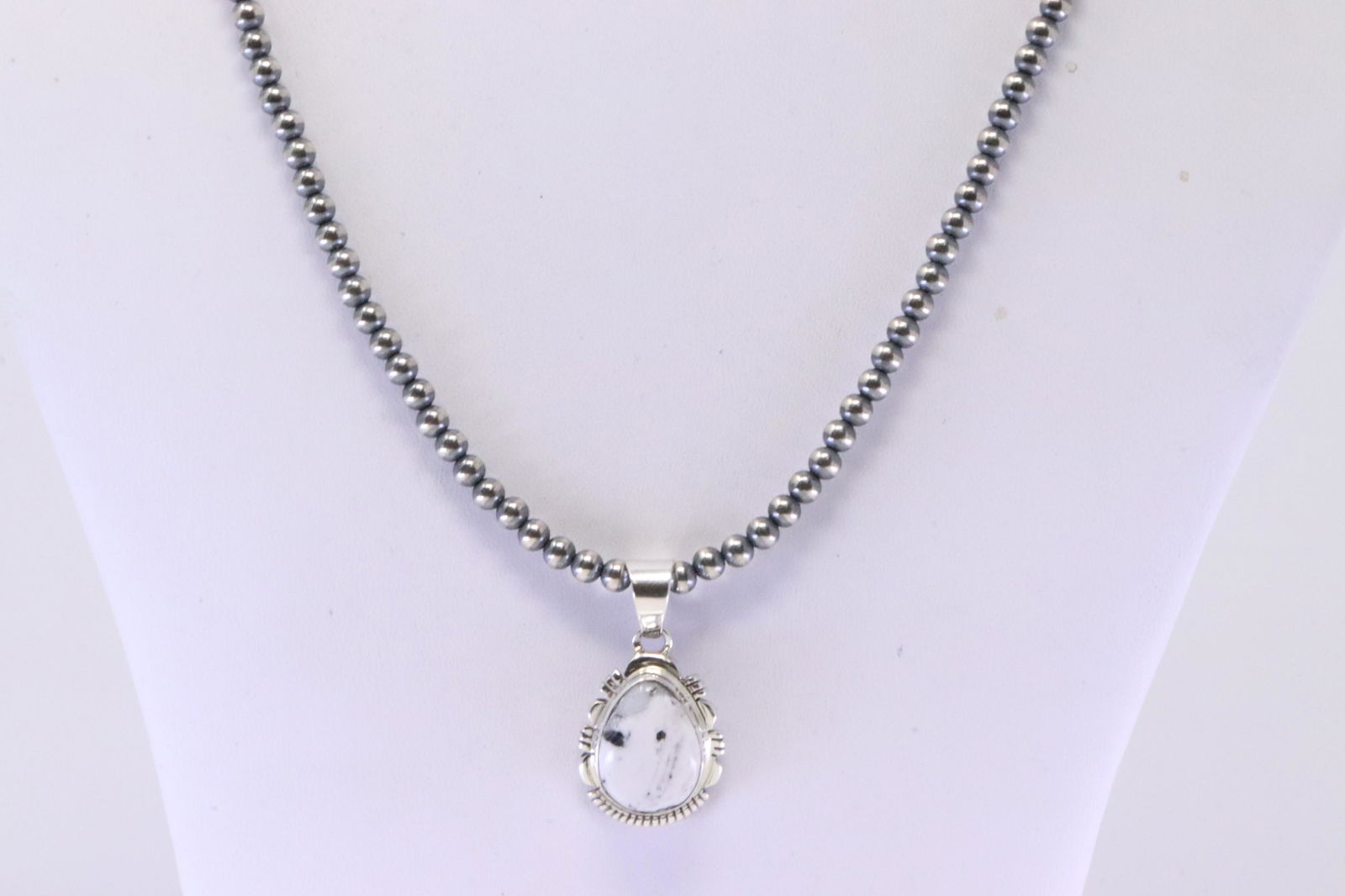 Native America Navajo Sterling Silver White Buffalo Pendant By L.Yazzie. With Pearl Beaded Sterling (1 of 4)