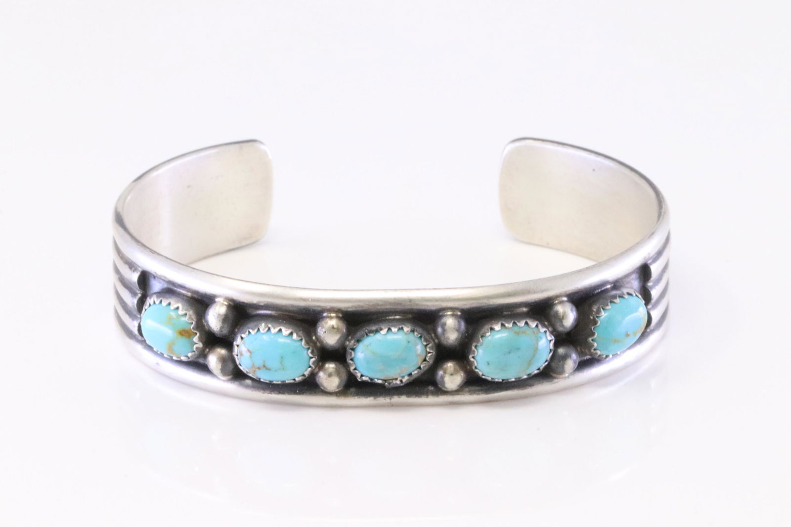 Native America Navajo Sterling Silver Kingman Turquoise Bracelet By Paul Largo. (1 of 4)