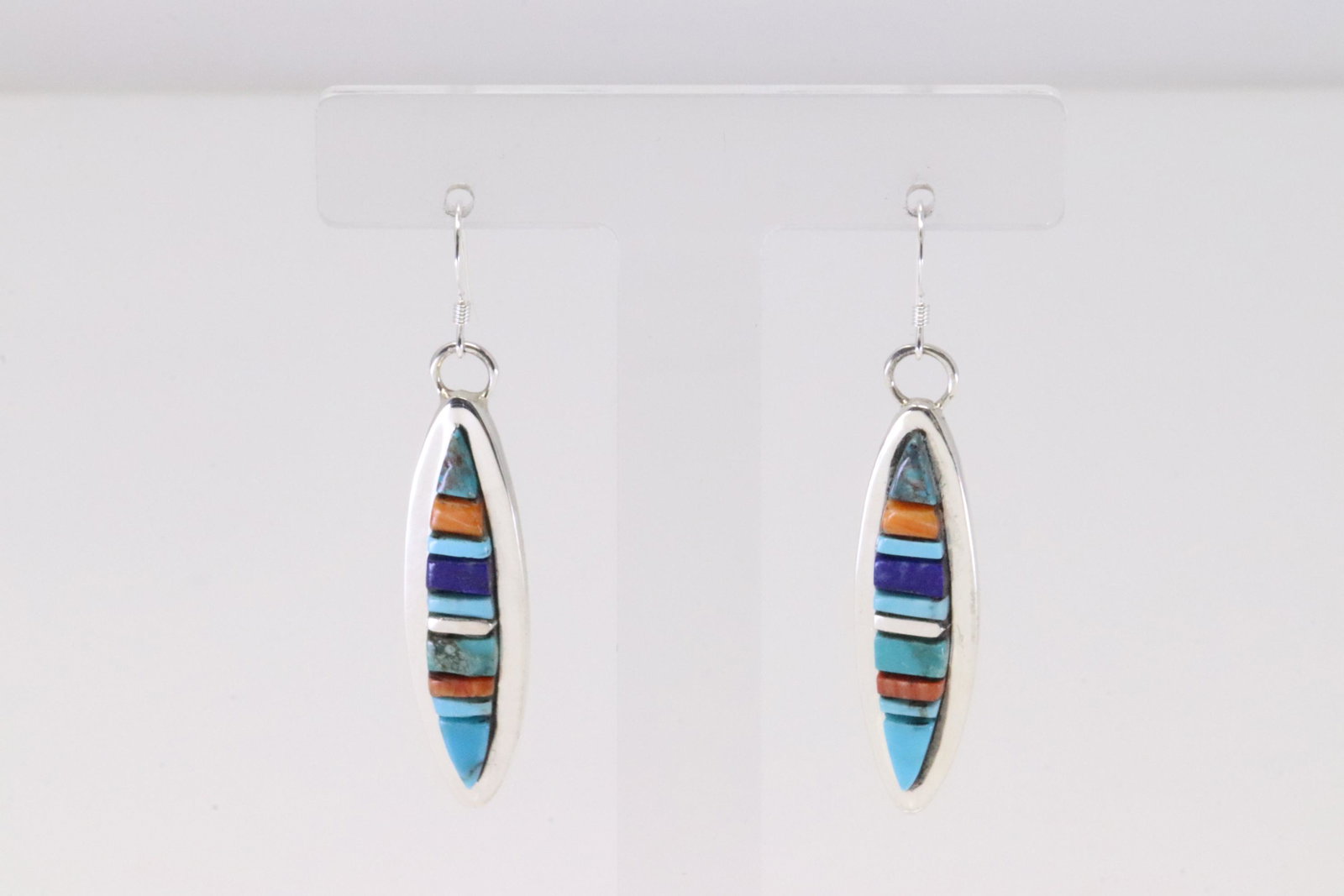 Native America Navajo Sterling Silver Multi-Color Stone Inlay Dangling Earring's By Patricia Ed: This is a Native America Navajo Sterling Silver Multi-Color Stone Inlay Dangling Earring's By Patricia Ed Becenti.