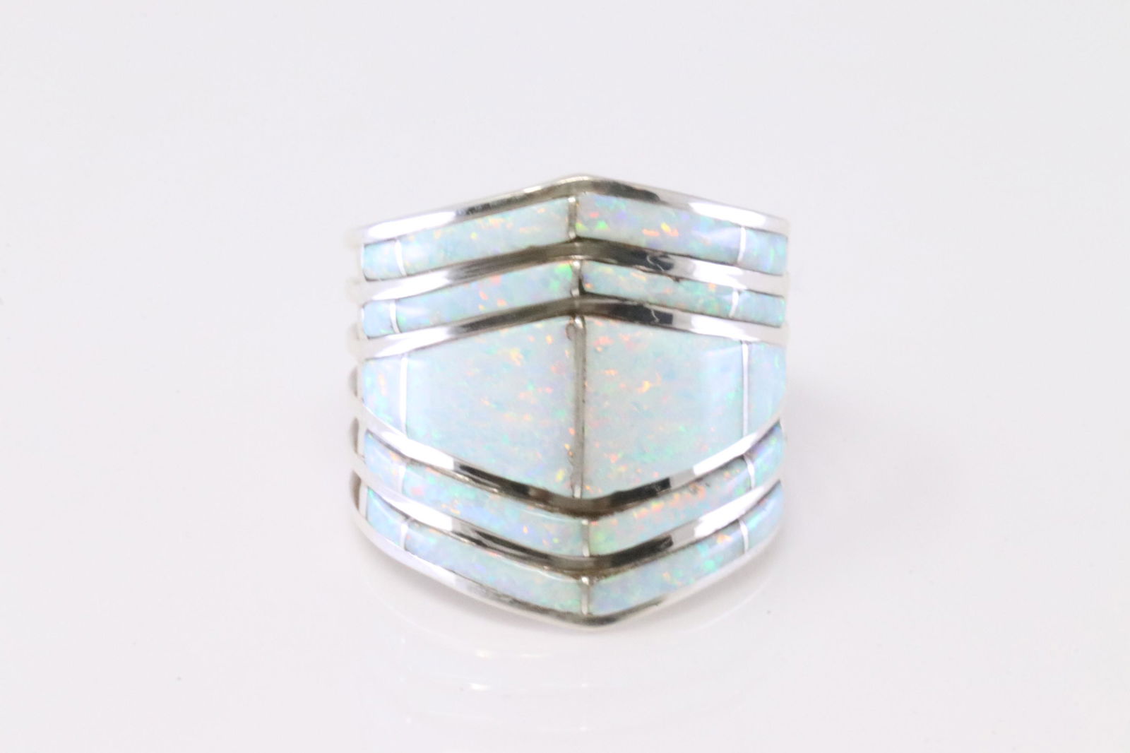 Native America Navajo Sterling Silver Synthetic White Opal Ring By A.E. (1 of 4)