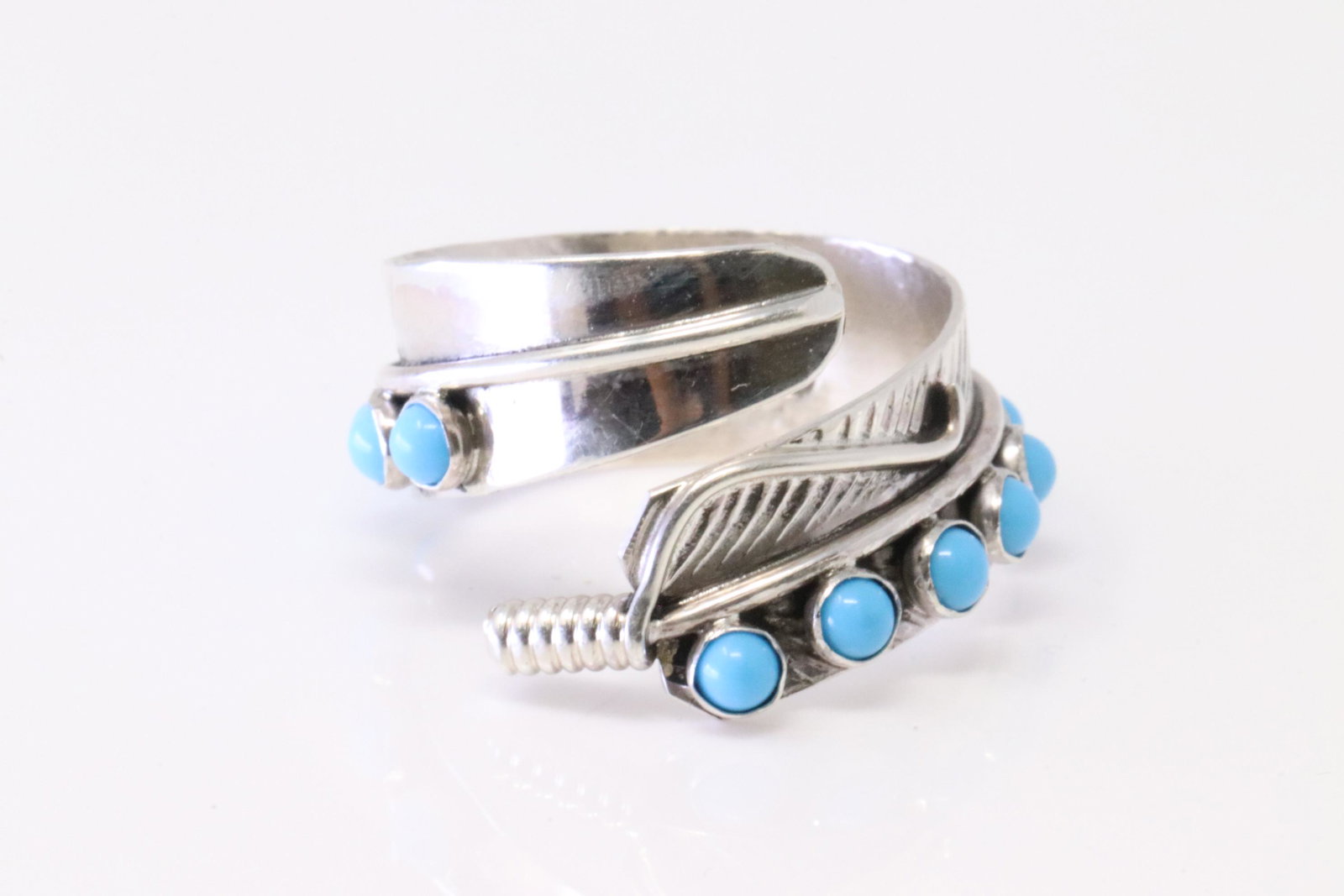 Native America Navajo Sterling Silver Turquoise Feather Ring By A.D. (1 of 4)