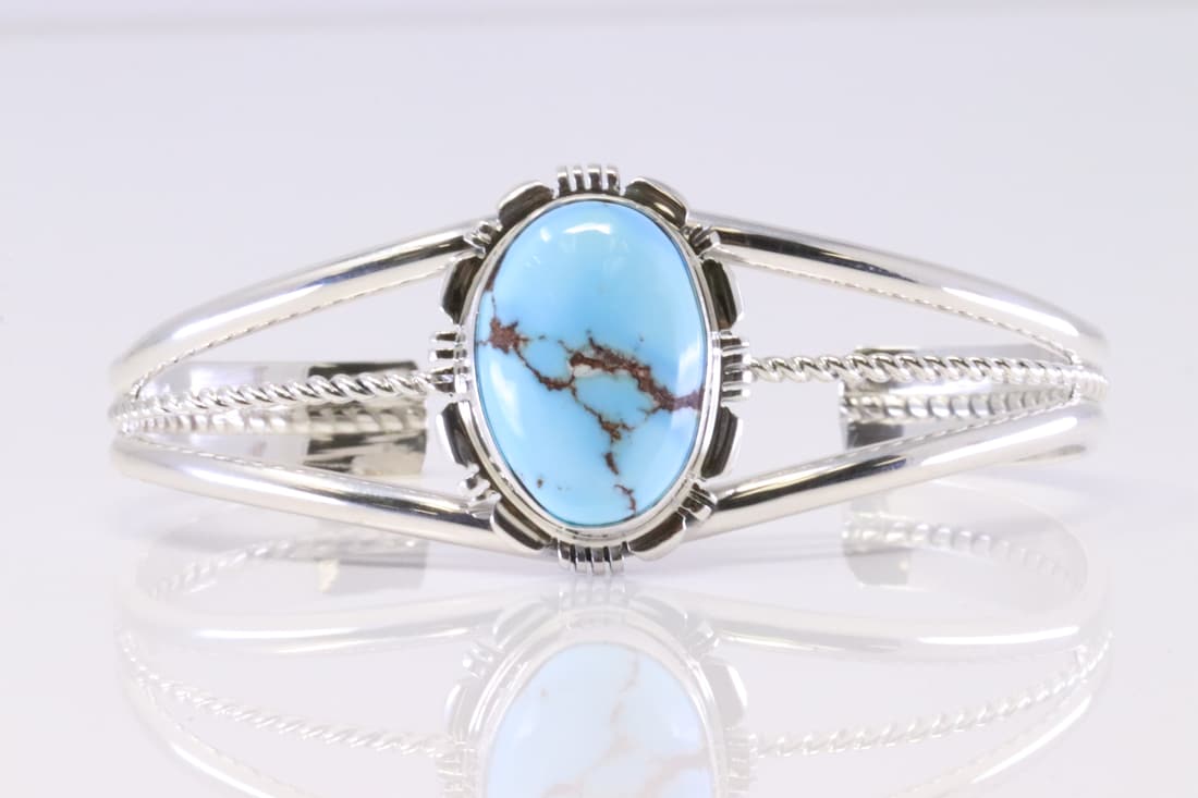 Native American Navao Sterling Silver Golden Hills Turquoise Bracelet By N.J. (1 of 4)