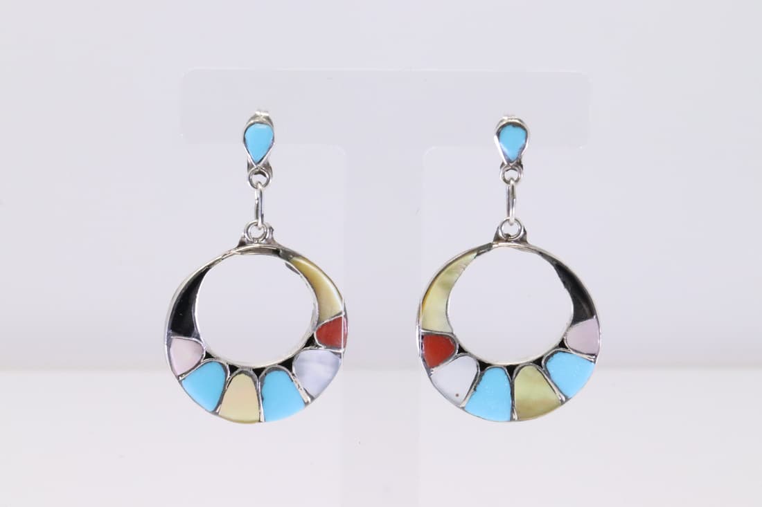 Native America Zuni Sterling Silver Multi-Color Post / Dangling Earring's By E.B. (1 of 4)