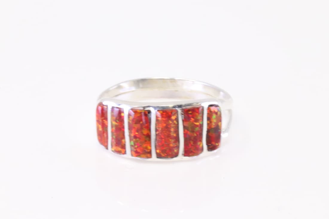 Native America Navajo Sterling Silver Synthetic Fire Opal Ring. (1 of 4)