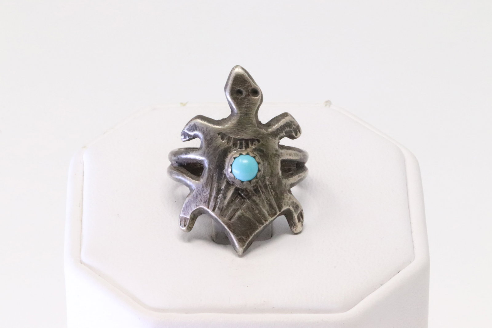 Native America Navajo Sterling Silver Turquoise Turtle Ring By L. (1 of 4)