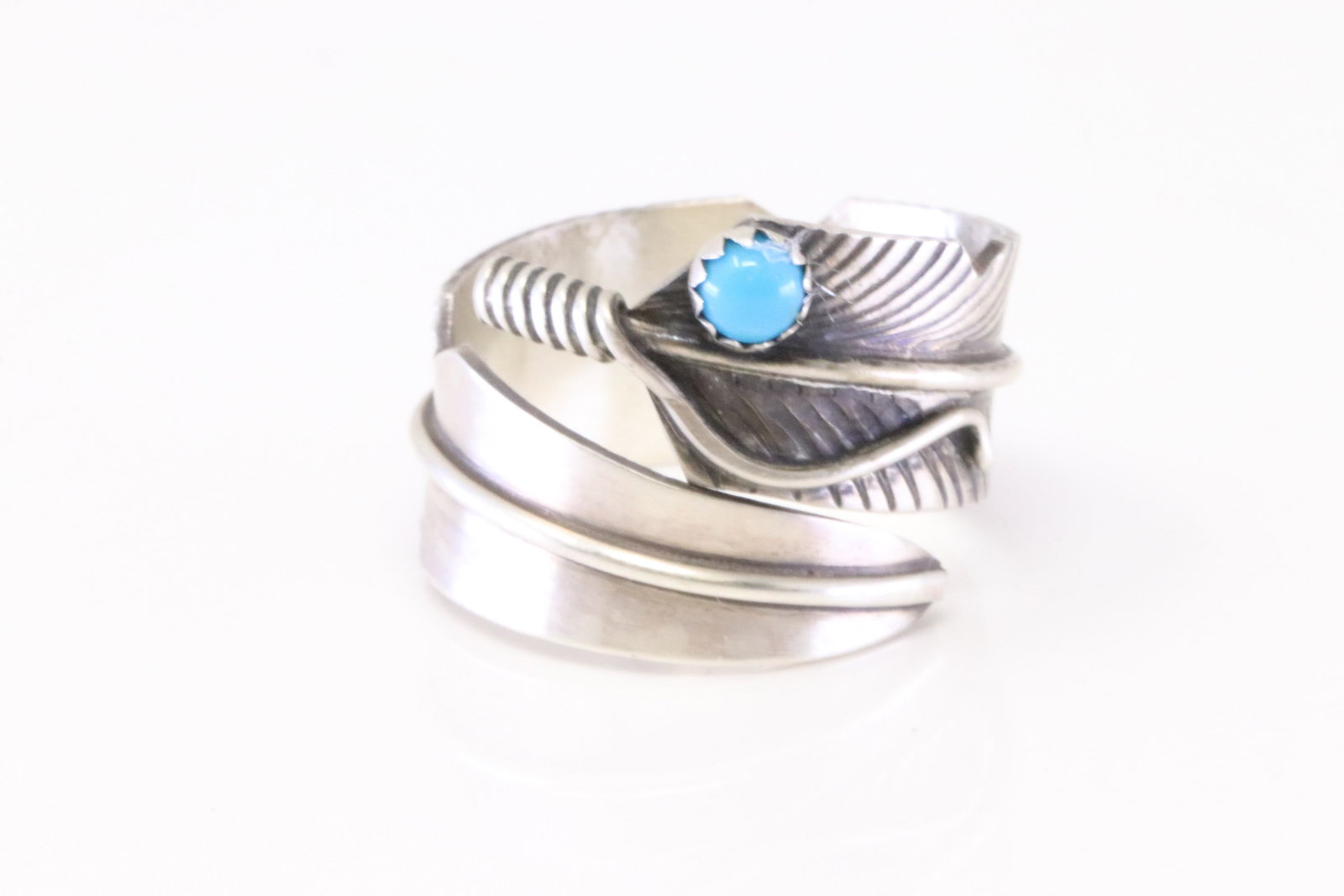 Native American Navajo Sterling Silver Turquoise Feather Ring By C.C. (1 of 4)
