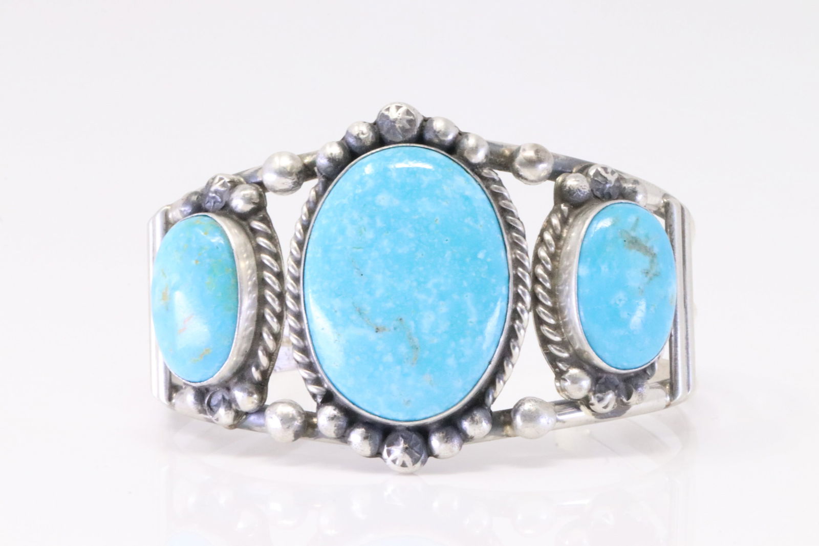 Native America Navajo Sterling Silver Kingman Turquoise Bracelet Cuff By Augustine Largo. (1 of 4)