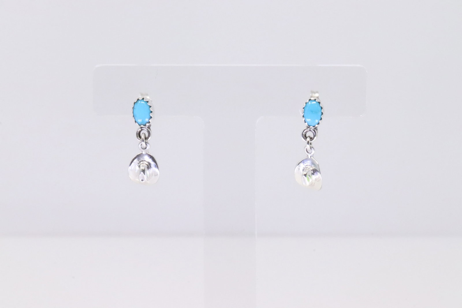 Native America Navajo Sterling Silver Turquoise Cowboy Hat Post Earring's By Sharon McCarthy.: This is a Native America Navajo Sterling Silver Turquoise Cowboy Hat Post Earring's By Sharon McCarthy.