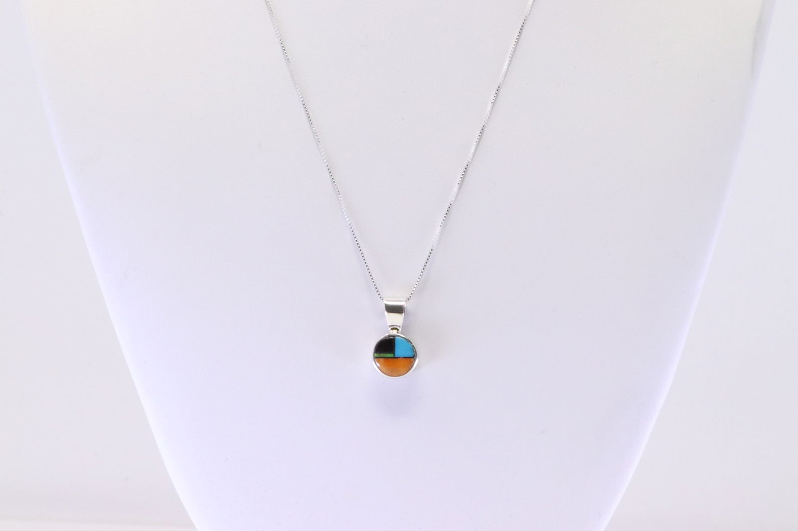 Native American Navajo Sterling Silver Multi-Color Pendant & 925 Necklace. (1 of 4)