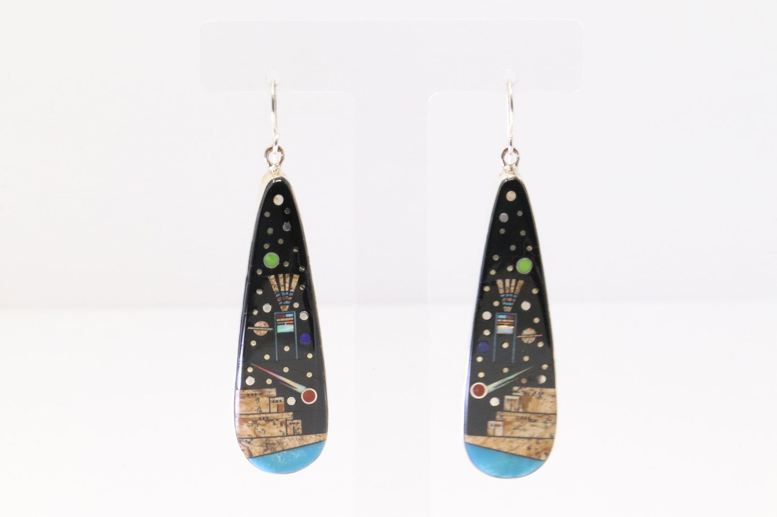 Native American Navajo Sterling Silver Night Sky Inlay Dangling Earring's By S.H. (1 of 4)