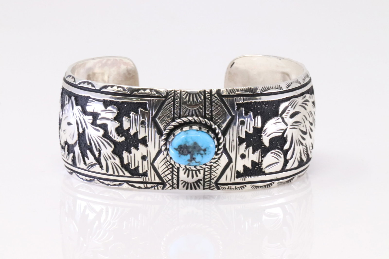 Native America Navajo Sterling Silver Turquoise Bracelet Cuff By Richard Singer. (1 of 4)