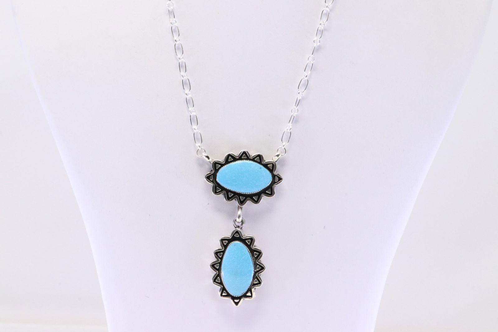 Native America Navajo Sterling Silver Turquoise Necklace By Marie Jones. (1 of 4)