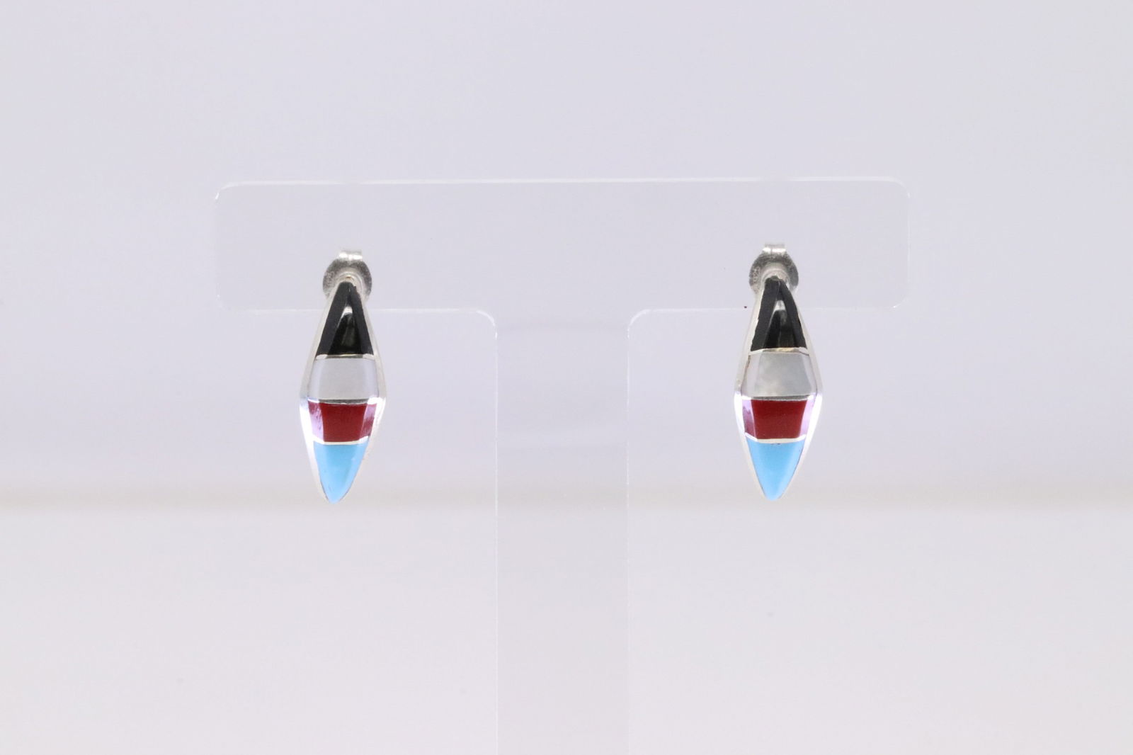 Native America Zuni Sterling Silver Multi-Color Hoop Earring's By R.K. (1 of 4)