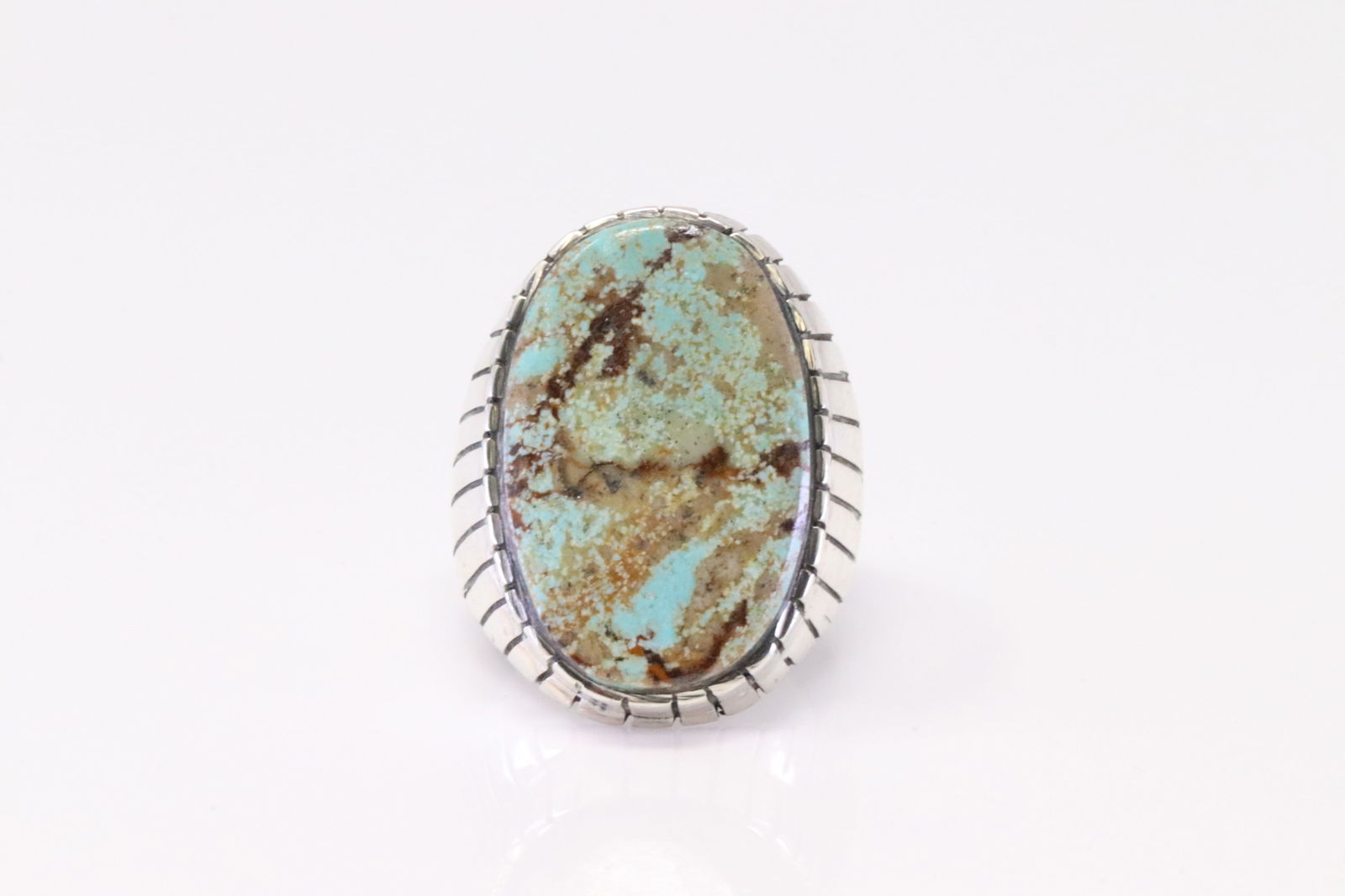 Native American Navajo Sterling Silver Men Turquoise Ring By R. (1 of 4)