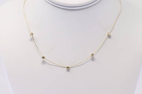 Diamond Choker Necklace 14Kt.: 14Kt Yellow Gold Diamond Choker Necklace. Necklace has 5 round Diamonds. Diamonds weight: approx 0.50ctw. Necklace length: 14.00"