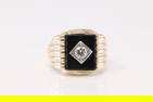 Black Onyx & Diamond Ring 14Kt.