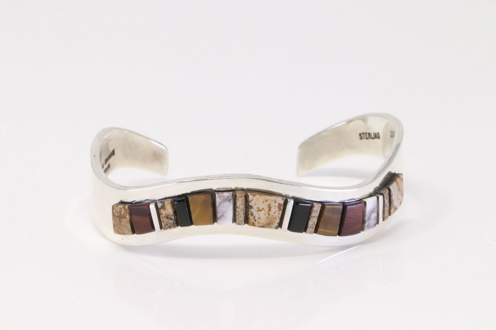 Native American Navajo Sterling Silver Multi-Color Inlay Bracelet By Patricia Ed Becenti. (1 of 4)