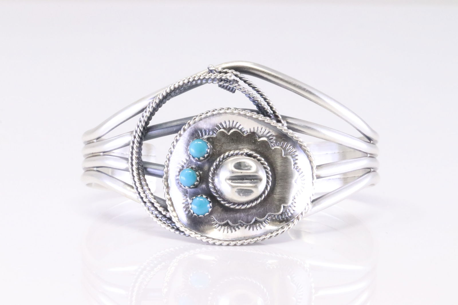 Native America Navajo Sterling Silver Turquoise Cowboy Hat Bracelet Cuff By Bobby Platero. (1 of 4)