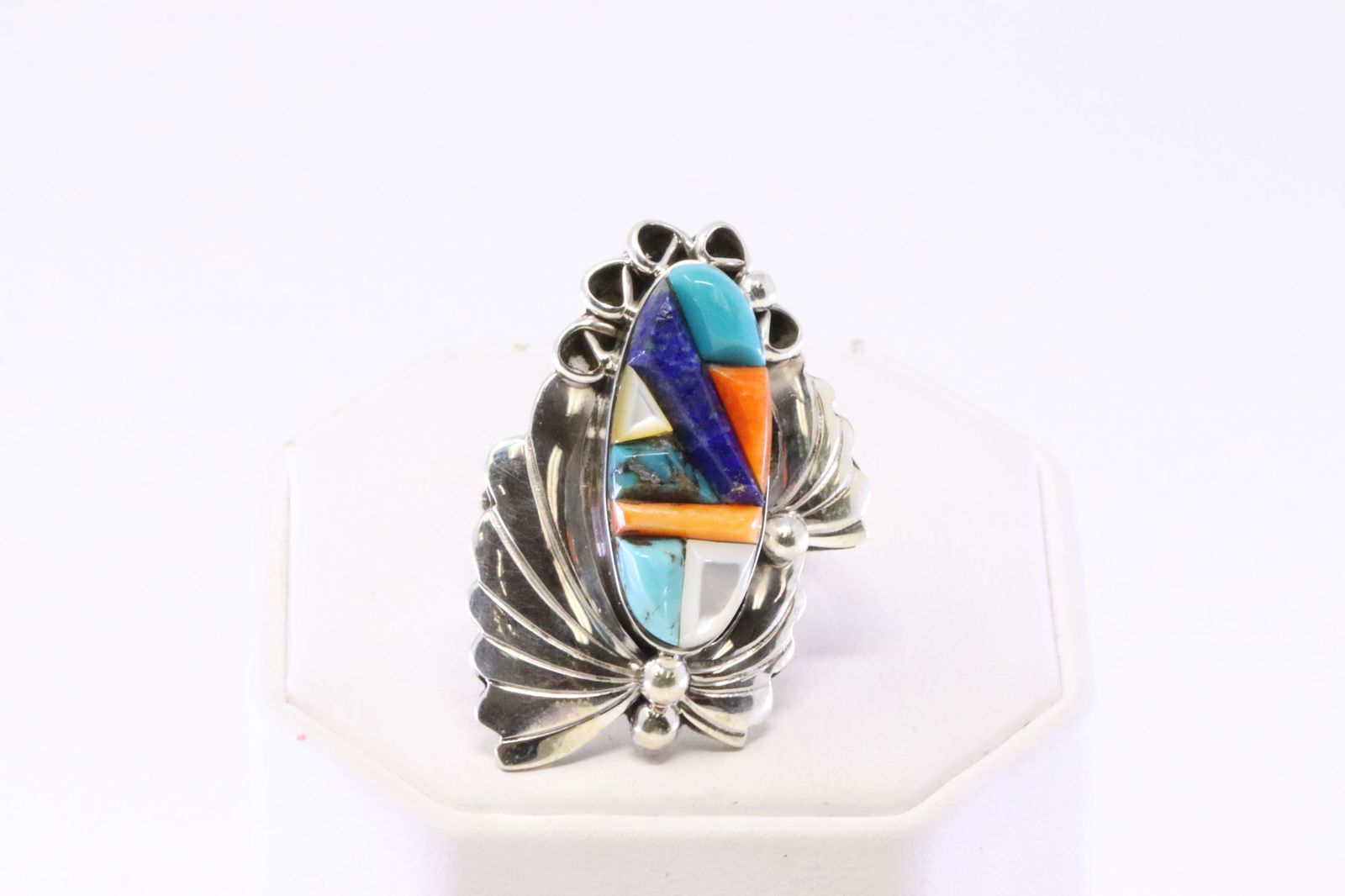 Native America Navajo Sterling Silver Multi-Color Stone Ring By J.Y. (1 of 4)