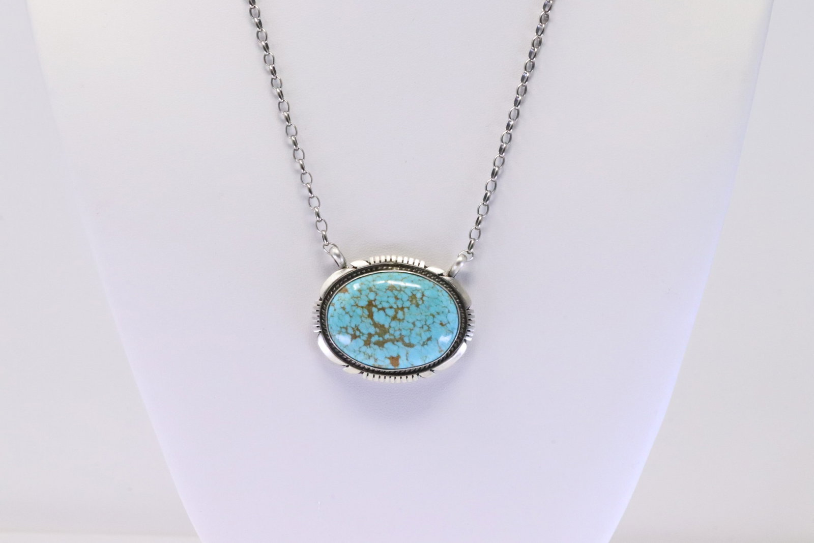 Native America Navajo Sterling Silver Turquoise Necklace By Alfred Martinez.: This is a Native America Navajo Sterling Silver Turquoise Necklace By Alfred Martinez. Necklace length: 16.00"