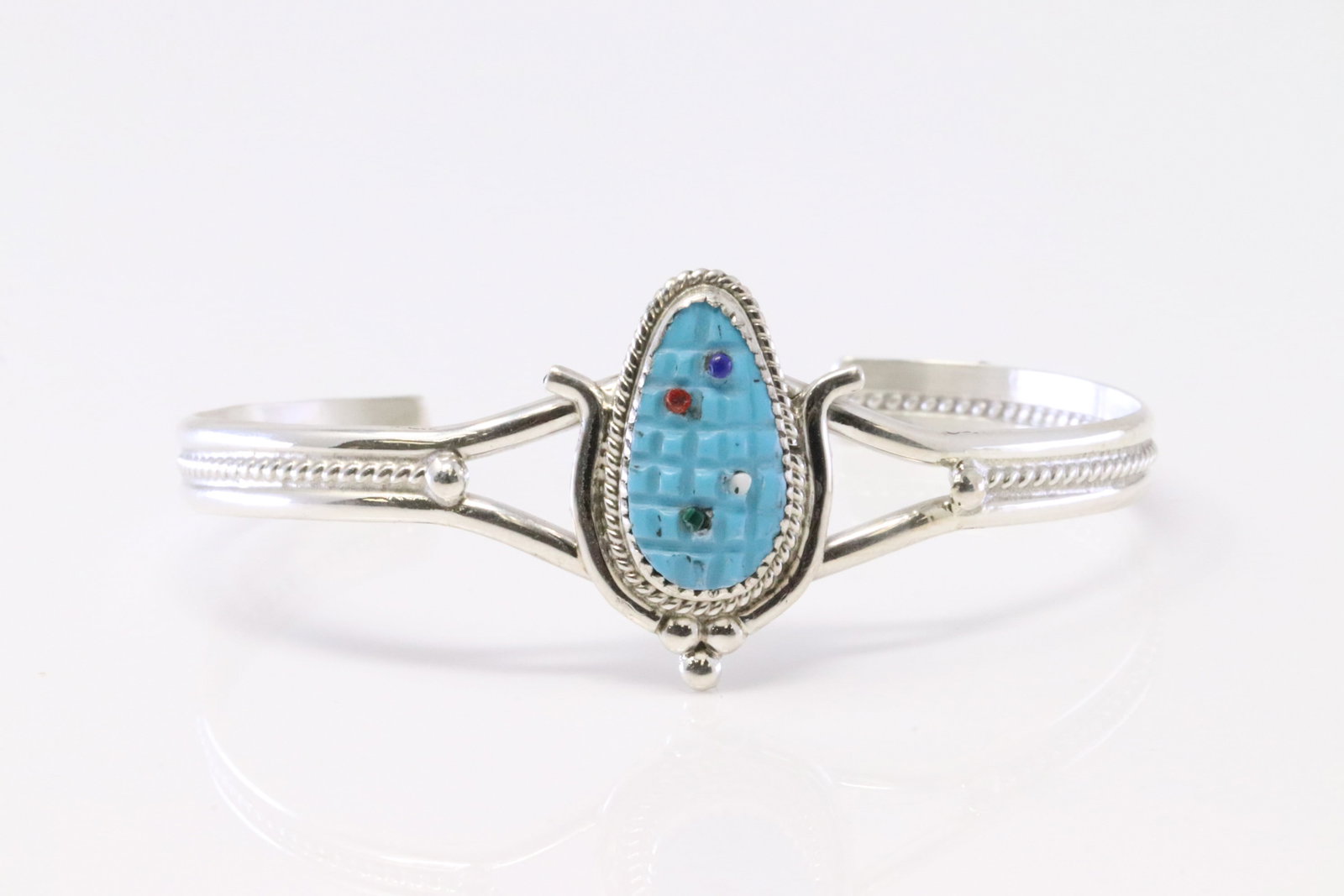 Native America Zuni Sterling Silver Turquoise Corn Bracelet By Beverly Etsate. (1 of 4)