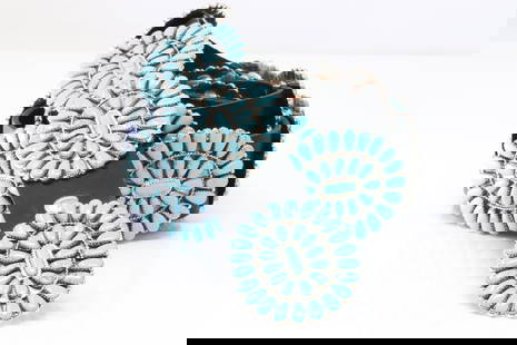 Native America Navajo Sterling Silver Synthetic Concho Turquoise Leather Belt By T.B.: This is a Native America Navajo Sterling Silver Synthetic Concho Turquoise Leather Belt By T.B. Belt length: 49.00"