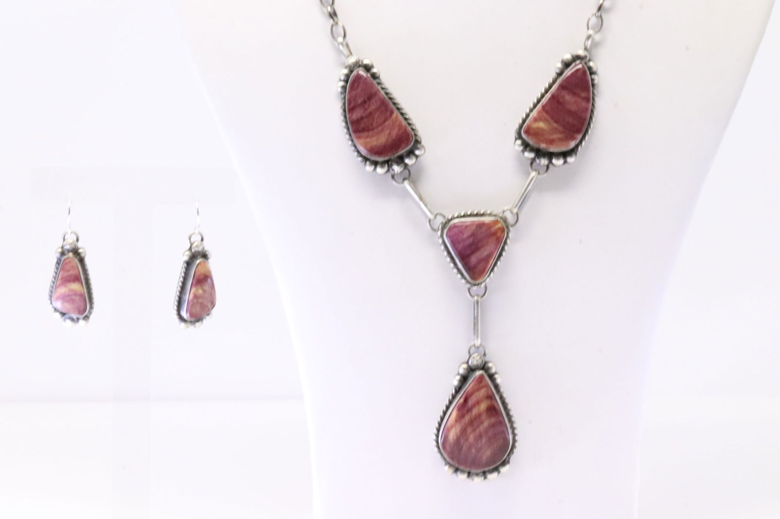 Native America Navajo Sterling Silver Purple Spiny Oyster Necklace & Earring's Set By Augustine (1 of 6)