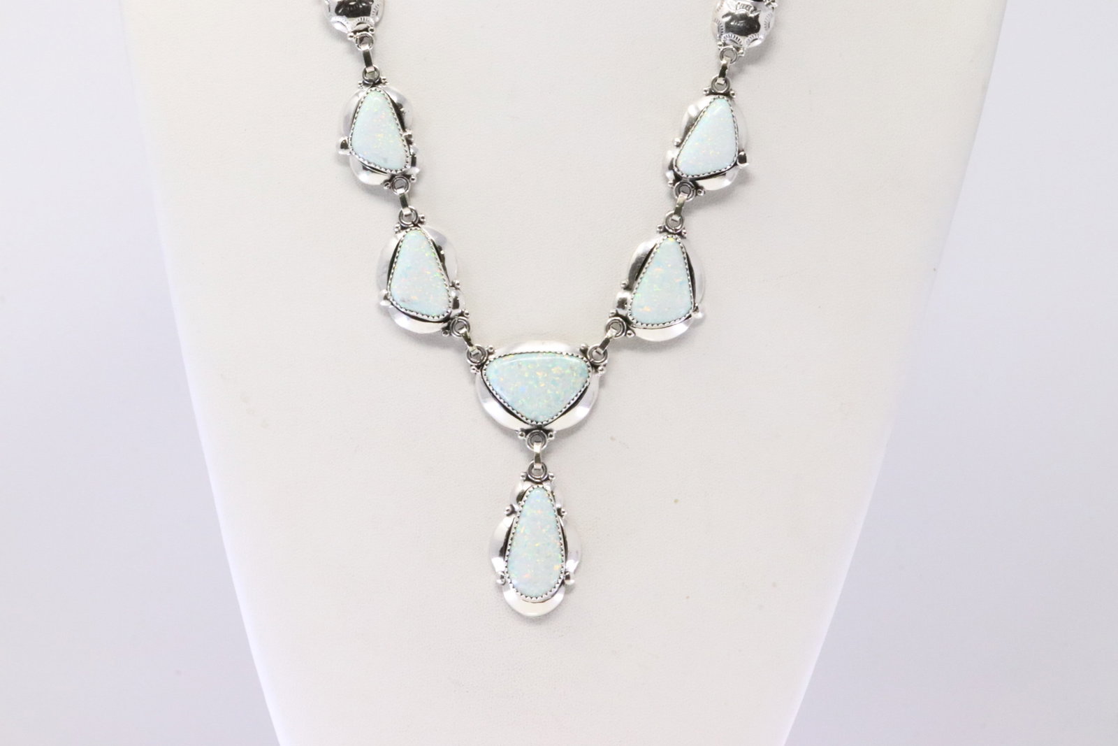 Native America Navajo Sterling Silver Synthetic Opal Necklace By Clem Nalwood. (1 of 4)