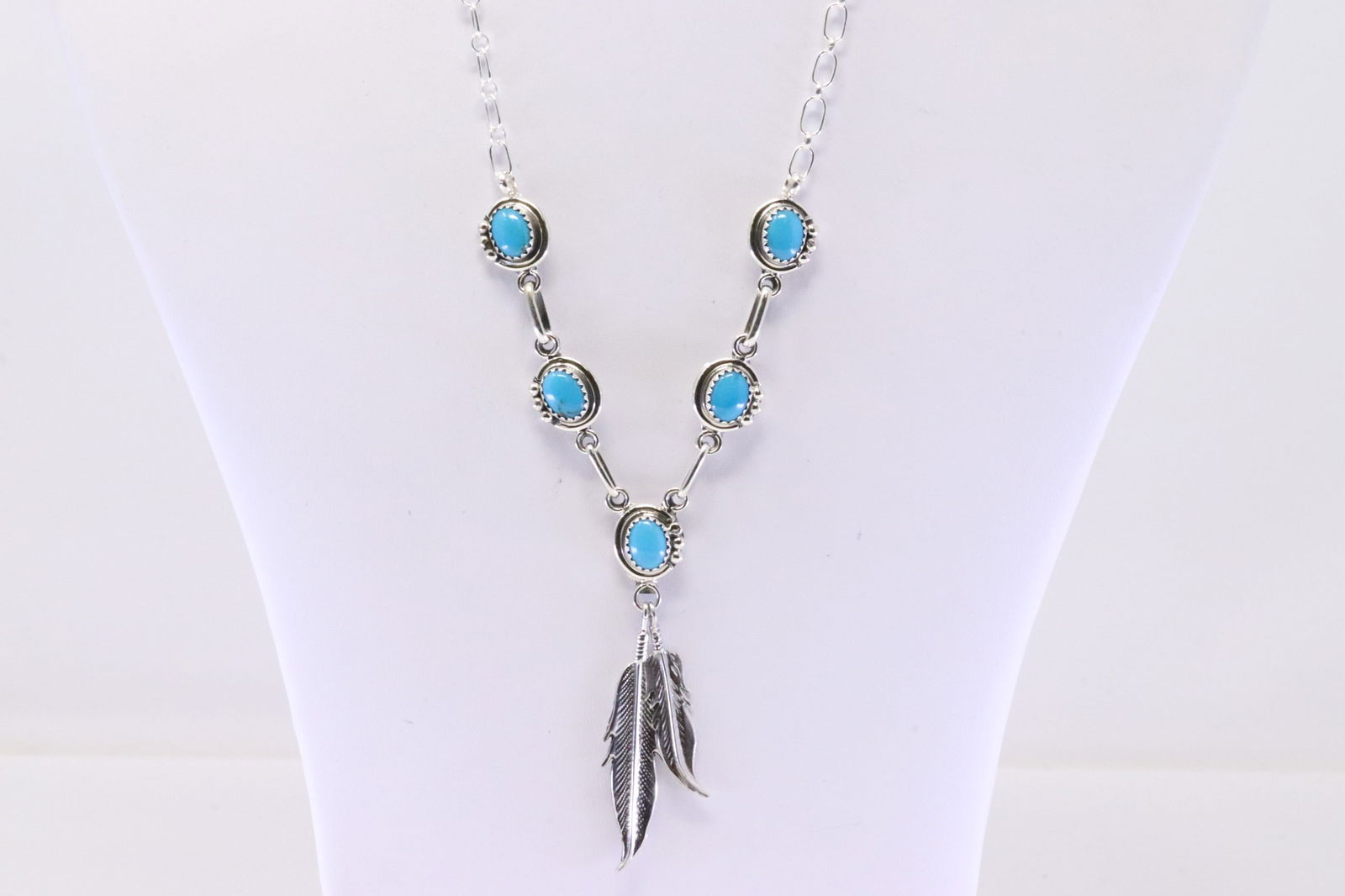Native America Navajo Sterling Silver Turquoise Feather Necklace By Rita Largo. (1 of 4)
