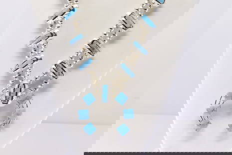 Native America Navajo Sterling Silver Turquoise Squash Blossom Necklace By Sheena Jack.: This is a Native America Navajo Sterling Silver Turquoise Squash Blossom Necklace By Sheena Jack. Necklace length: 24.00"