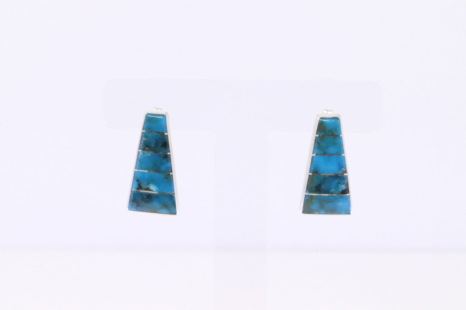 Native American Zuni Sterling Silver Turquoise Inlay Post Earring's By M.H. (1 of 4)