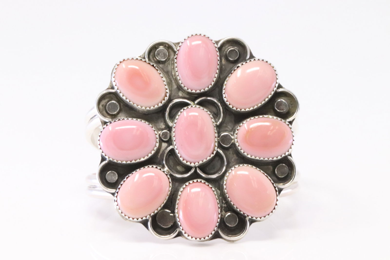 Native America Navajo Sterling SilverPink Shell Concho Bracelet By R.S. (1 of 4)