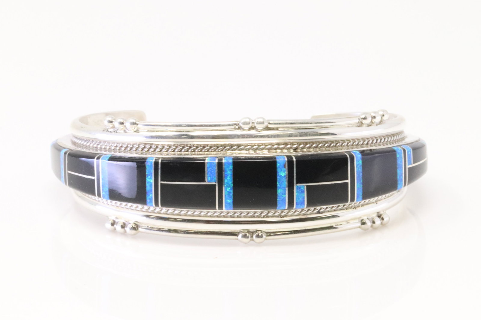 Native America Zuni Sterling Silver Multi-Color Inlay Bracelet By Joan Douglas. (1 of 4)