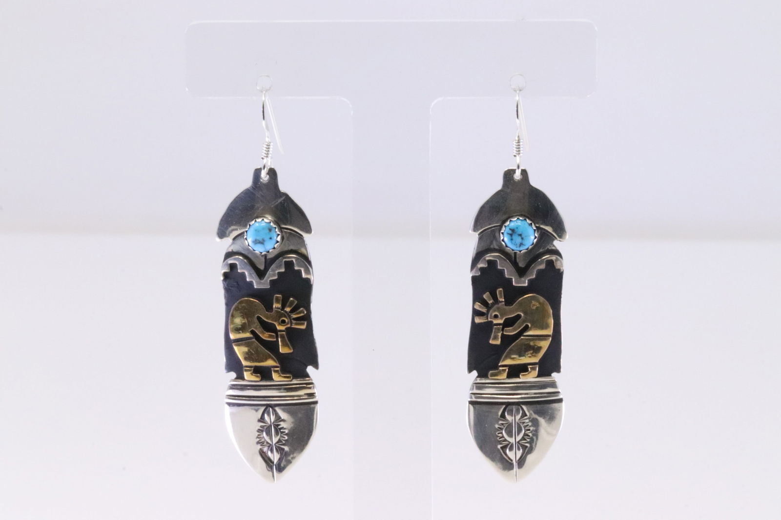Native America Navajo Sterling Silver Turquoise Kokopelli Dangling Earring's By T&R Singer. (1 of 4)